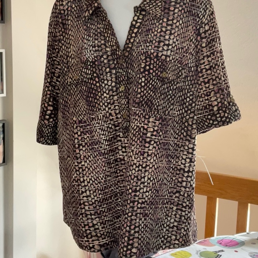 Croft & Barrow Women's Blouse - Black and Brown Pattern